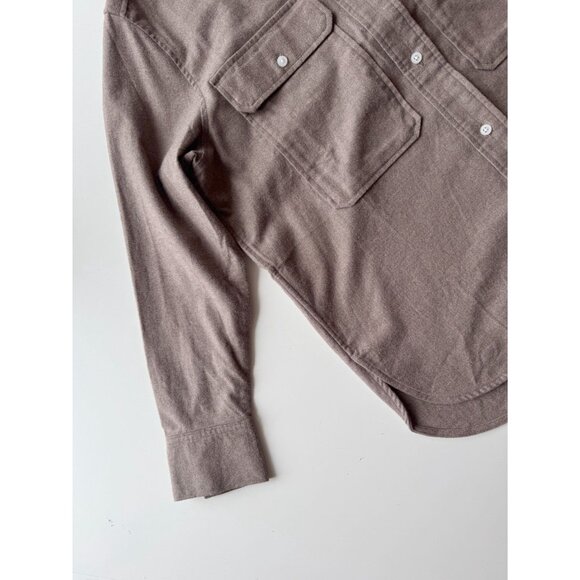 EVERLANE Taupe Melange 100% Organic Cotton Flannel Boyfriend Shirt, Size M - Picture 9 of 16